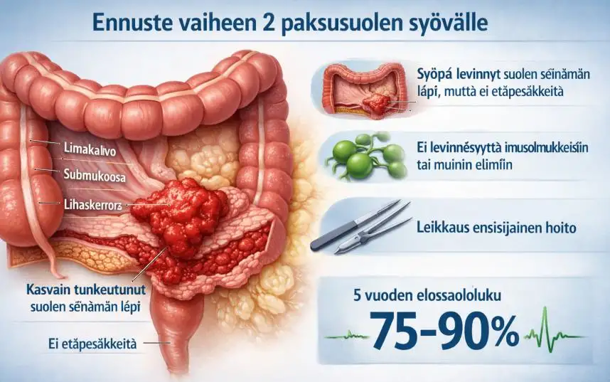 Ennuste vaiheen 2 paksusuolen syövälle: Oireet, hoito ja selviytymismahdollisuudet