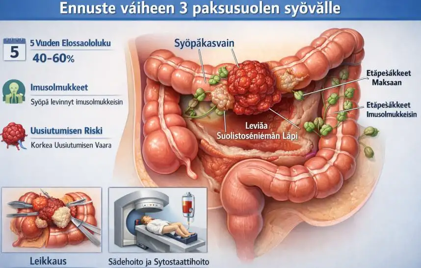 Ennuste vaiheen 3 paksusuolen syövälle: Selviytymisluvut, hoidot ja tulevaisuuden näkymät