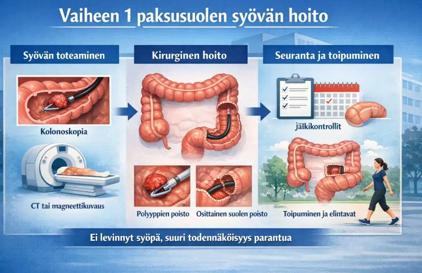 Vaiheen 1 paksusuolen syövän hoito – varhainen diagnoosi ja tehokas hoitopolku