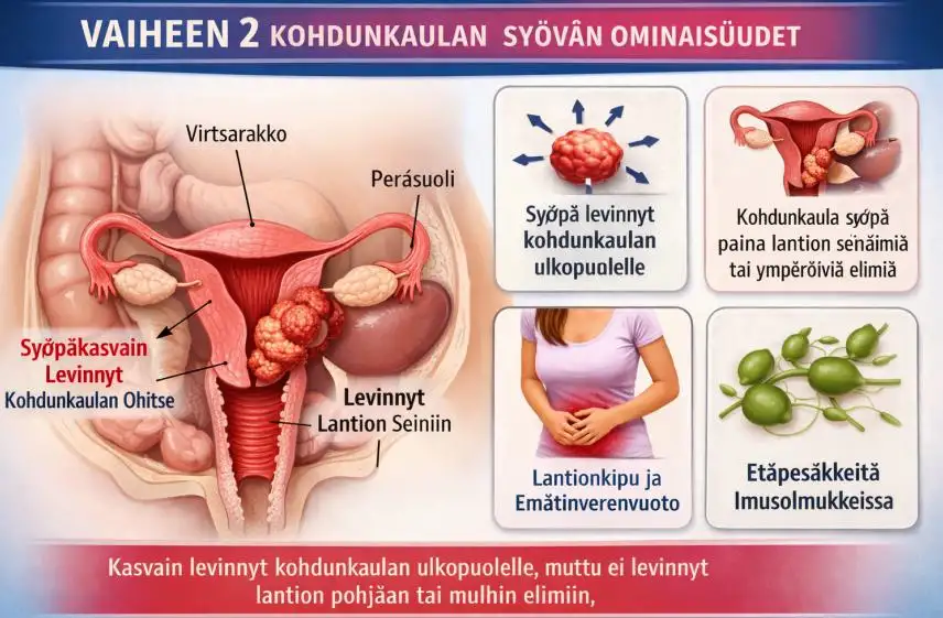 Vaiheen 2 kohdunkaulan syövän ominaisuudet: Oireet, hoito ja ennuste