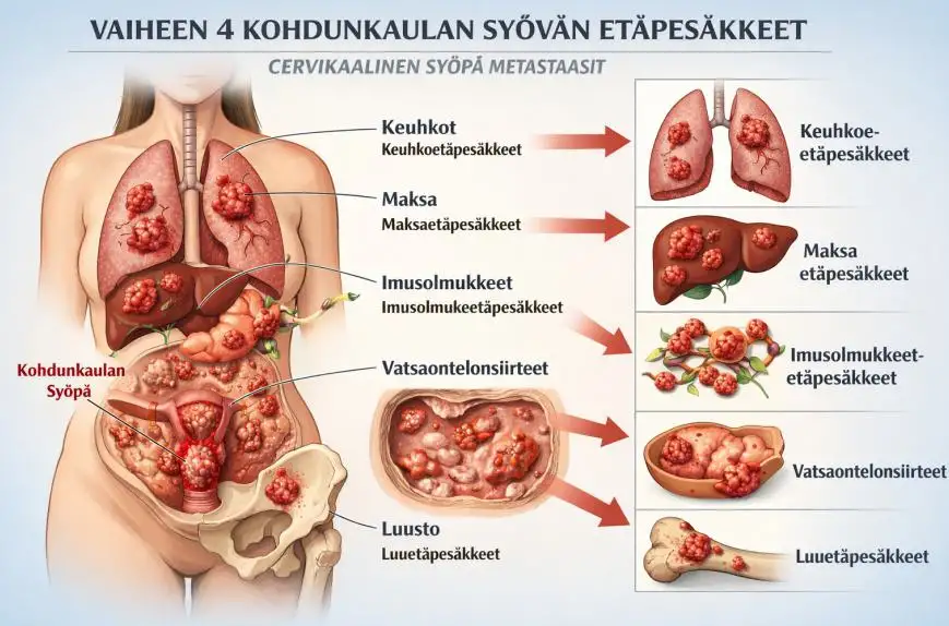 Vaiheen 4 kohdunkaulan syövän etäpesäkkeet: Oireet, hoito, ennuste ja nykytutkimus